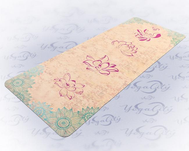 Velúr jógaszőnyeg, lótuszvirág mintás, sárga