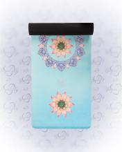 Velúr hatású jógaszőnyeg, 3 lótuszvirág mintás, kék